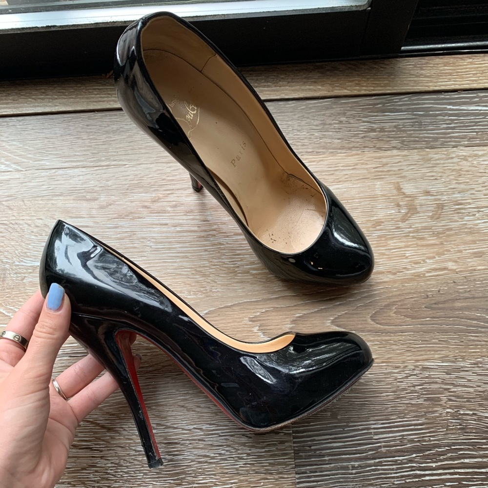 Christian Louboutin Black Patent Calf Heels 100 37